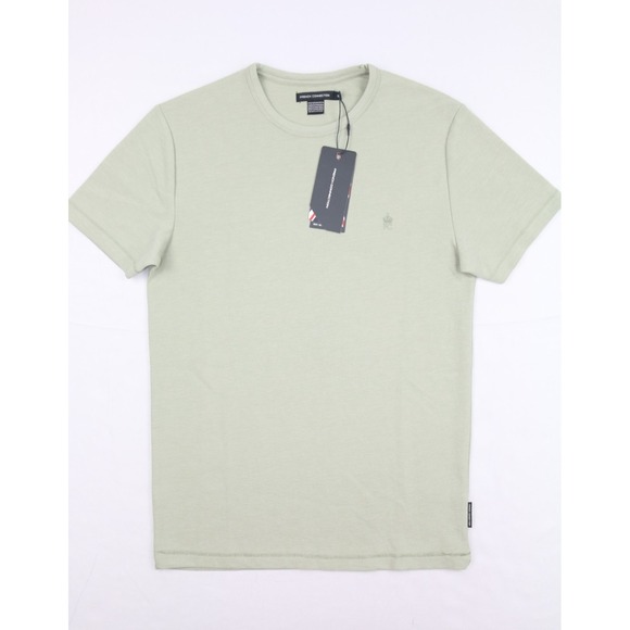 French Connection Mens Textured T Shirt Sage Sz S Crew Neck Embroidered Tonal - Picture 1 of 11